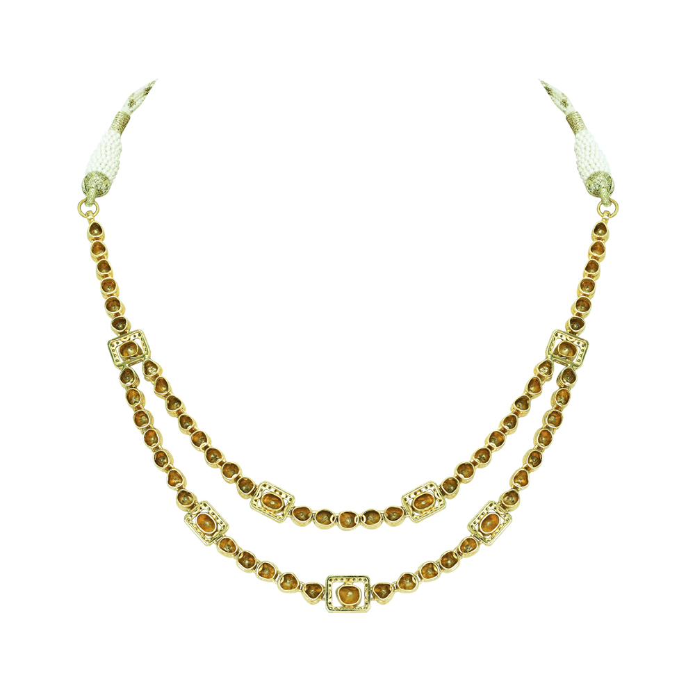 Double-Layer Polki Necklace with Round and Square Motifs